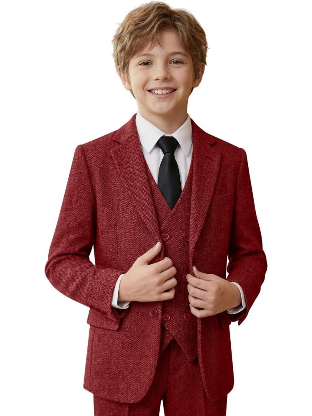 Stylish Boys 6-Piece Tweed Winter Suit Set - Double Breasted for Weddings & Prom